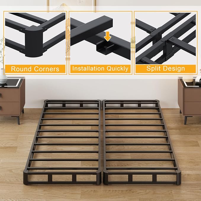 Lutown-Teen 4 Inch Split King Box Spring, Heavy Duty Metal Low Profile Box Spring King with Fabric Cover, Easy Assembly, Noise Free