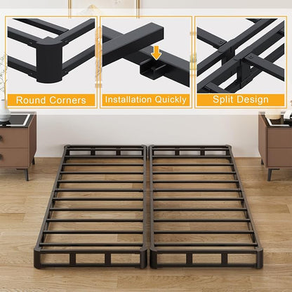 Lutown-Teen 4 Inch Split King Box Spring, Heavy Duty Metal Low Profile Box Spring King with Fabric Cover, Easy Assembly, Noise Free