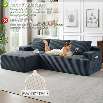 96" Modular Sectional Sofa, Modern Corduroy Cloud Couch, Boneless Couch Upholstered 3-Seater L-Shaped Sofa for Living Room, No Assembly Required (Dark Grey, Left-Facing Chaise)