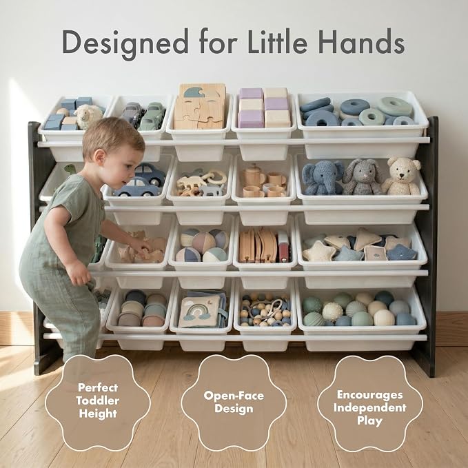 Humble Crew Toy Storage Organizer with 20 Removable Storage Bins for Kids Playroom, 4-Tier Toddler Toy Organization and Storage, Espresso/White