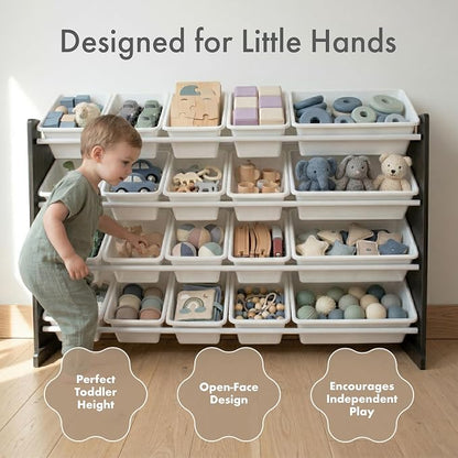 Humble Crew Toy Storage Organizer with 20 Removable Storage Bins for Kids Playroom, 4-Tier Toddler Toy Organization and Storage, Espresso/White