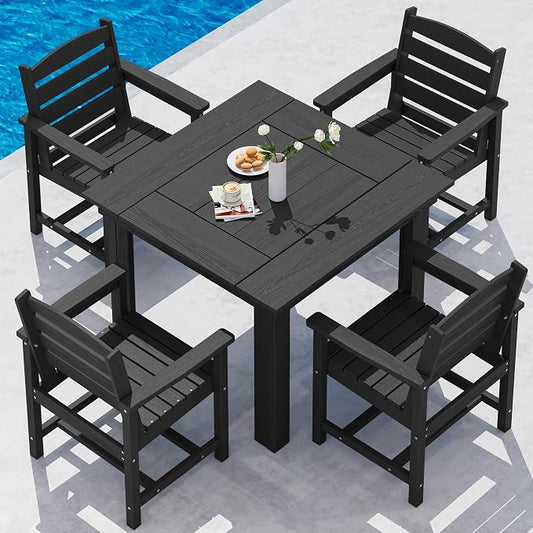 SERWALL HDPE Outdoor Square Dining Set for 4 | with Armchair Seat