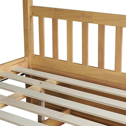 Harper & Bright Designs Convertible Wood Full-Over-Full Bunk Bed with Trundle and Ladder - Can Be Divided Into Two Platform Beds, White Oak
