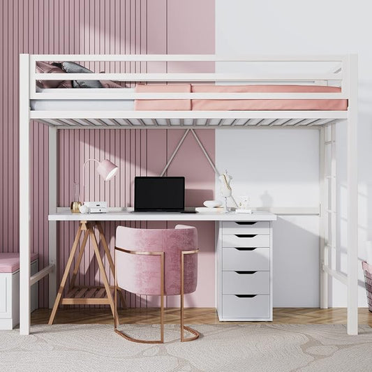 SHA CERLIN Loft Bed Twin Size with Ladder and Guardrail,White | Heavy Duty Metal Slats Support,No Box Spring Needed,Small Space Saving Furniture for Bedroom Dorm