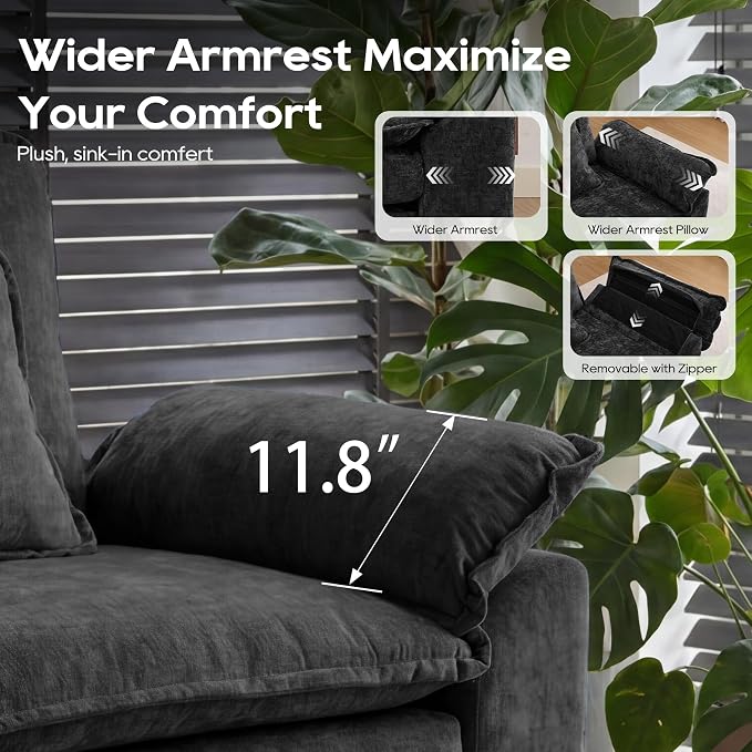 URRED Oversized Modular Sectional Sofa, 157" U Shaped Modern Comfy Cloud Couch with Movable Ottoman & Pillows, Deep Seat Couches for Living Room, Bedroom or Apartment (Chenille Black, 157" U Shaped)