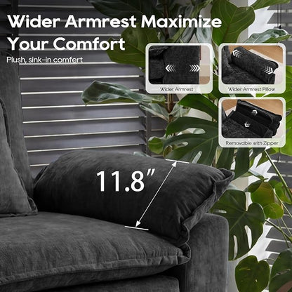URRED Oversized Modular Sectional Sofa, 157" U Shaped Modern Comfy Cloud Couch with Movable Ottoman & Pillows, Deep Seat Couches for Living Room, Bedroom or Apartment (Chenille Black, 157" U Shaped)