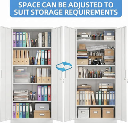 SUXXAN Metal Storage Cabinet with Doors and Shelves, 71" H Locking Steel Garage Cabinet for Home Office Studio Pantry, Tall Tool File Cabinet Assembly Require, White