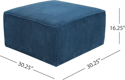 Christopher Knight Home Isa Corduroy Ottoman Footstool, Square Pouf Poufee Footrest Ottoman Large Seat, Modern Side Table for Living Room Bedroom Home Decor, Navy Blue, 30"