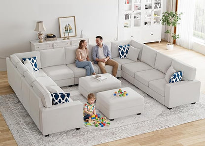 Legend Vansen Oversized Modular Sectional Sofa,U/L‑Shaped Reversible Couch with Ottoman,Deep Seat Plush Polyester Sectional for Living Room,13-Seater,Cream