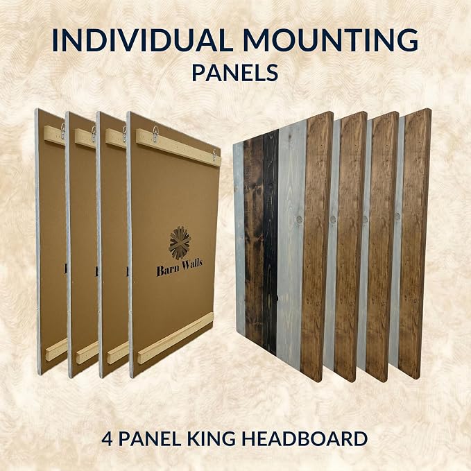 Barn Walls King Headboard - All Terrain Mix Multi-Tonal Solid Wood Panels | Wall Mount, Adjustable Height, Made in America