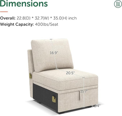 HONBAY Single Seat for Modular Sectional Sleeper Sofa with Pull Out Bed, Customizable Armless Chair for Sectional Couch, Beige