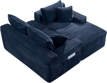 95" L-Shaped Right Facing Cloud Sectional Couch for Living Room, Modular Compressed Boneless Sectional Sofa Corduroy Boneless Corner Foam Sofa W/Chaise Lounge and Pillows