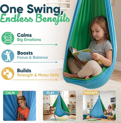 Sensory Swing for Kids Indoor Outdoor - Calming Cocoon Therapy Swing, Holds 300lbs - Hug-Like Sensory Hammock with 360° Swivel Hardware for Autism, ADHD, SPD Support