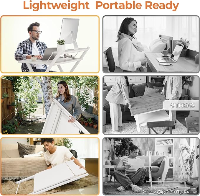 GreenForest Folding Desk No Assembly Required Large Size, 2-Tier Foldable Computer Desk with Shelf for Home Office, Space Saving Portable Laptop Study Foldable Table for Bedroom, White