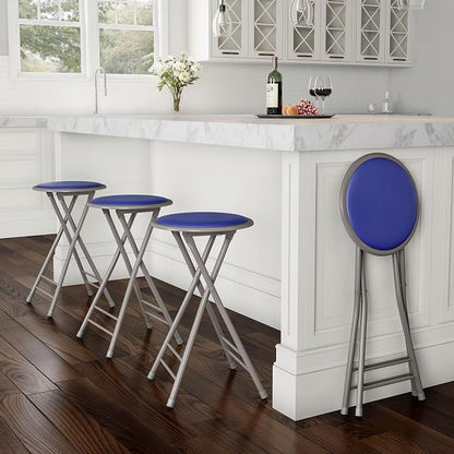 Lavish Home Folding Stool - Set of 4 Counter Height Bar Stools – 24-Inch Backless Folding Chairs with 225lb Capacity for Kitchen, Rec Room, or Game Room (Blue)