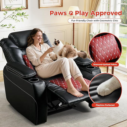 ANJ Power Recliner Chair Set of 2,Home Theater Seating with Adjustable Headrest,Cup Holders,USB Port,Hidden Arm Storage(Black)