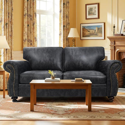 Couchus Mid-Century Vintage Sofa Couches with Rivet Design,loveseat Sofa,Removable Sofa Cover Upholstered Cushions and Solid Wood Frame (Grey, Loveseat)