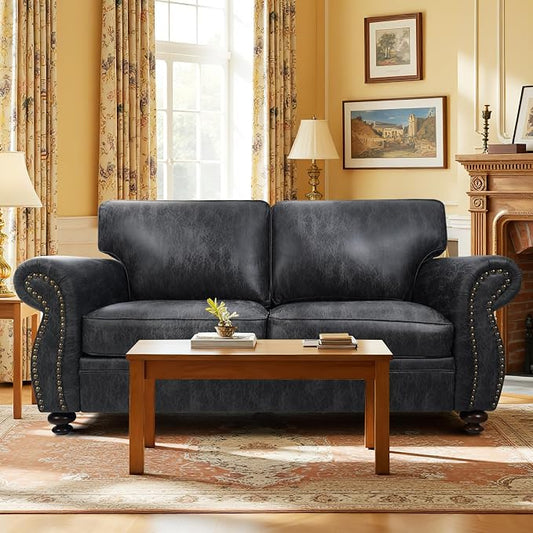 Couchus Mid-Century Vintage Sofa Couches with Rivet Design,loveseat Sofa,Removable Sofa Cover Upholstered Cushions and Solid Wood Frame (Grey, Loveseat)