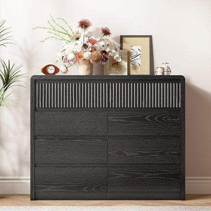 LYNSOM 8 Drawer Dresser for Bedroom, 50" Wide Fluted Dresser with Curved Corners, Wood Dressers & Chests of Drawers with Dual-Panel Design for Bedroom, Entryway, Black