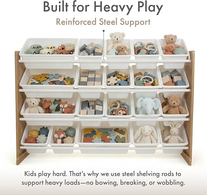 Humble Crew Toy Storage Organizer with 20 Removable Storage Bins for Kids Playroom, 4-Tier Toddler Toy Organization and Storage, Natural/White