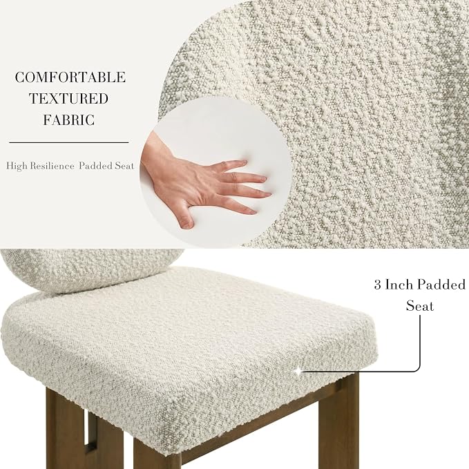 CIMOTA Modern Boucle Dining Chairs Set of 6, Upholstered Armless Side Chairs with Ergonomic Curved Back/Walnut Wood Legs, Mid-Century Accent Chairs for Kitchen or Dining Room, Beige