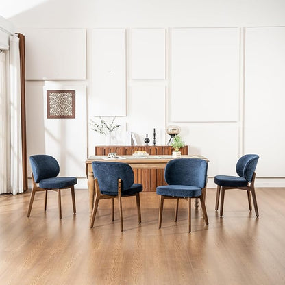 YOUNIKE Dining Chairs Set of 6 Modern Kitchen Dining Room Chairs Navy Blue | Chenille Fabric Upholstered Armless Side Accent Chair with Back Wide Padded Seat Wooden Leg, Soft, Breathable, Comfortable