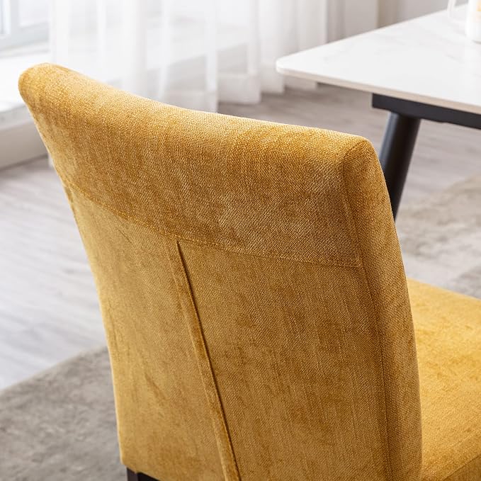 Watson & Whitely Modern Upholstered Dining Chairs, Set of 2, Yellow | Fabric Upholstery, Solid Wood Legs, Low Back, Modern Armless Parsons Style, for Kitchen, Dining Room, Restaurant