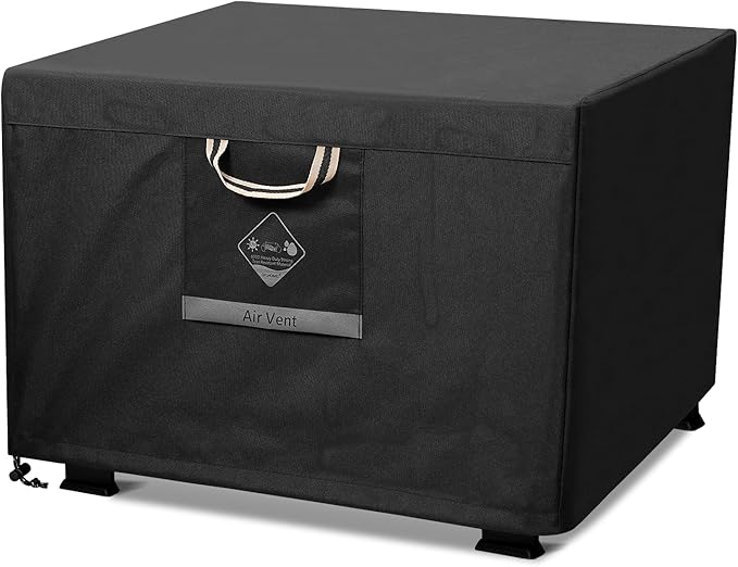 QH.HOME Fire Pit Cover Square Super Waterproof, 36" L x 36" W x 20" H Outdoor Firepit Table Cover 600D Strong Tear Resistant, UPF 50+ Fire Pit Cover Fading Resistant for Square Fire Pit - Black