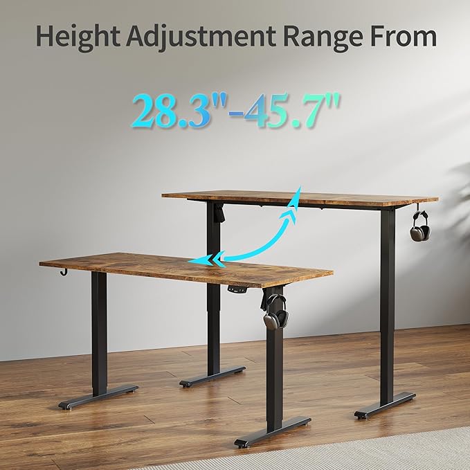 Agilestic Electric Standing Desk, 48 x 24 Inches Height Adjustable Desk, Sit Stand up for Work Office Home, Ergonomic Rising Computer Table with Memory Preset, Rustic Brown