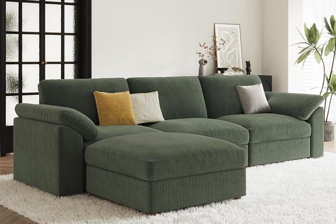 EASE MOOSE Green Sectional Modular Sofa, Oversized Deep Seat Sectional Modular Cloud Couch,Removable Washable