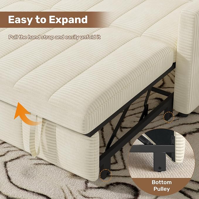 Nebuaegis Sleeper Sofa Bed,3-in-1 Convertible Pull Out Couch with Adjustable Backrest for Living Room,Loveseat Sofa Bed with Side Pockets,Easy Assembly,Beige,1 PCS