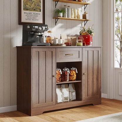 Gizoon 45" Kitchen Sideboard Buffet Cabinet with Storage Coffee Bar Cabinet with Drawer, Kitchen Pantry Storage with Door and Shelves for Bathroom and Living Room, Dark Brown