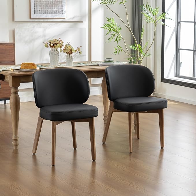 YOUNIKE Dining Chairs Set of 8 Modern Kitchen Dining Room Chairs Black | Faux Leather Upholstered Armless Side Accent Chair with Back Wide Padded Seat Wooden Leg, Soft, Waterproof, Comfortable