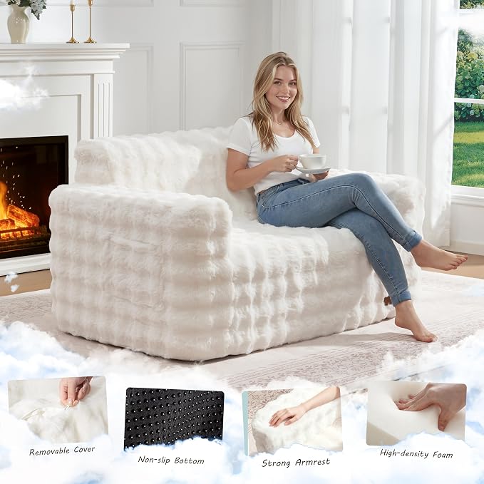 ZurNesfure Sofa Couch Loveseat, Memory Foam Couch with Pillow, Modern Cloud Couch with deep seat and Removable Washable Cover Boneless Sofas for Living Room Bedroom Apartment (White,Loveseat)