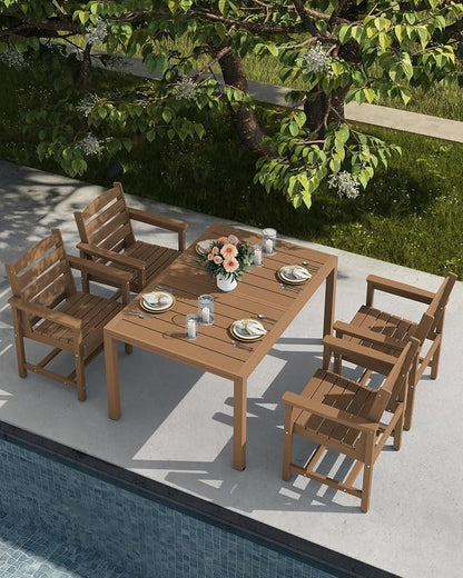 SERWALL HDPE and Aluminum Outdoor Dining Set for 8, Brown | 60" - 83" Expandable Outdoor Dining Table and 8 HDPE Chairs, All Weather Outdoor Furniture Set