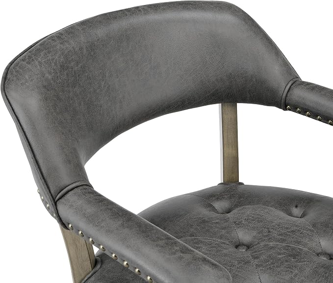 LEEMTORIG Dining Chairs with Casters and Arms, Upholstered Rolling Dining Chairs with Wheels for Elderly, Ergonomic Wide Seat Wooden Office Chairs, 26" Dx25.2 W, Grey Legs&Dark Grey Fabric SY-1318-GY