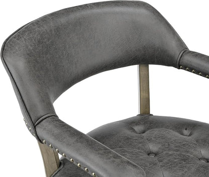 LEEMTORIG Dining Chairs with Casters and Arms, Upholstered Rolling Dining Chairs with Wheels for Elderly, Ergonomic Wide Seat Wooden Office Chairs, 26" Dx25.2 W, Grey Legs&Dark Grey Fabric SY-1318-GY
