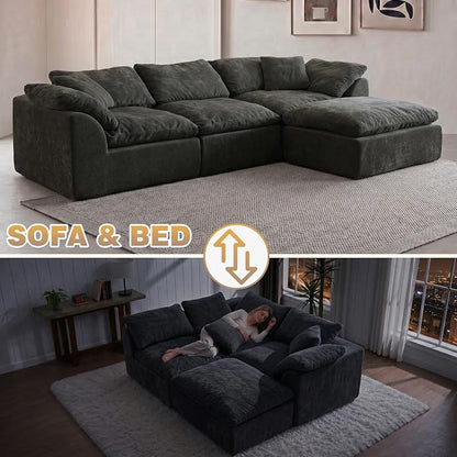109" Boneless Cloud Couch Sectional for Living Room, Oversized Modular L Shaped Sofa with Ottoman, Deep Seat Chenille Sectional Couch for Cloud-Like Comfort (Onyx Black)