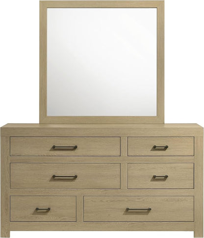 Coaster Home Furnishings - Hendricks - Wood - 6-Drawer Dresser with Mirror with Asymmetrical Drawers, Gunmetal Pulls, and Square Edges - Bedroom - Light Oak - 222653M