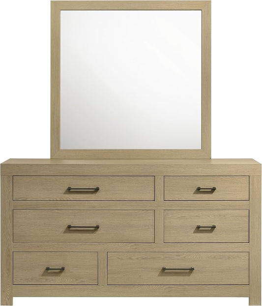 Coaster Home Furnishings - Hendricks - Wood - 6-Drawer Dresser with Mirror with Asymmetrical Drawers, Gunmetal Pulls, and Square Edges - Bedroom - Light Oak - 222653M