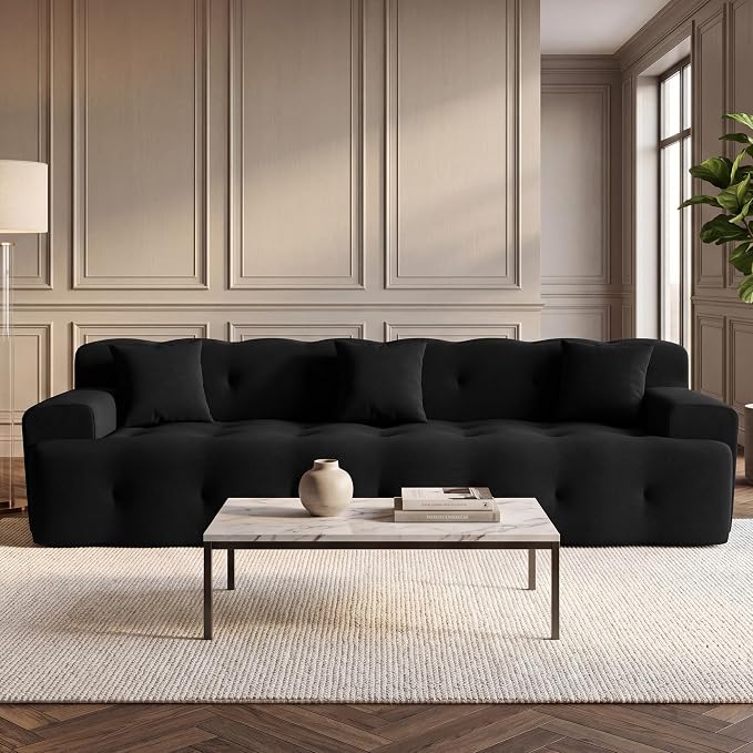 OUYESSIR 114" Boneless Couch,Cloud Couch,3D Mesh Fabric Comfy Sofa,3 Seater Modern Curved Sofa for Living Room,Bedroom and Apartment,No Assembly Required,Black