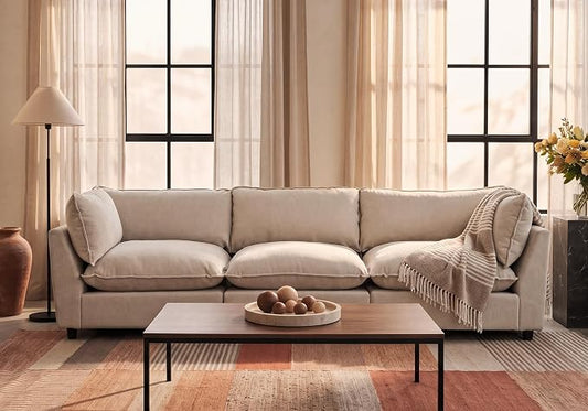 Iroomy Modular Sectional Sofa, Oversized Chenille Cloud Couch, Deep Comfy Seat, 3-Seater Sofas Couches for Living Room, Beige, High Feet