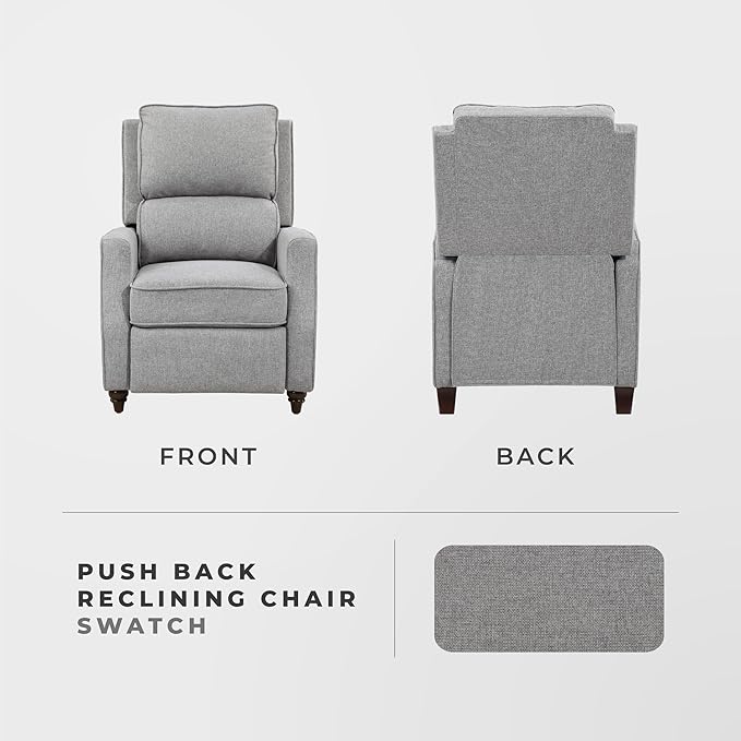 Lexicon Push Back Recliner Chair, Manual Accent Recliner with Track Arms & Bun Feet, Deep Cushioned Comfort, Modern Fabric Reclining Armchair for Living Room, Bedroom & Office, 29.5" W - Gray