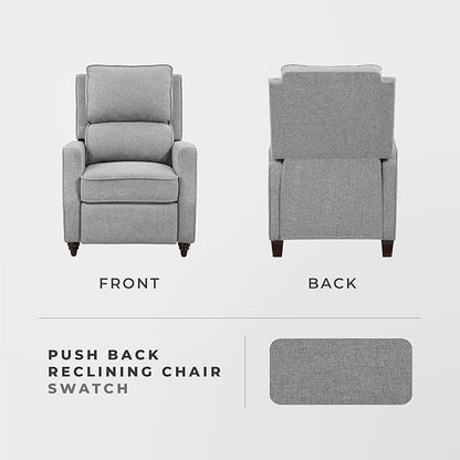 Lexicon Push Back Recliner Chair, Manual Accent Recliner with Track Arms & Bun Feet, Deep Cushioned Comfort, Modern Fabric Reclining Armchair for Living Room, Bedroom & Office, 29.5" W - Gray