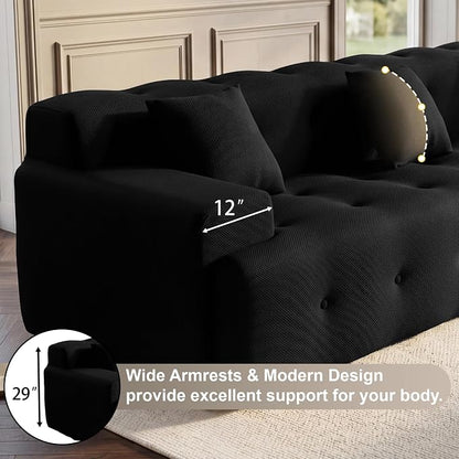 OUYESSIR 114" Boneless Couch,Cloud Couch,3D Mesh Fabric Comfy Sofa,3 Seater Modern Curved Sofa for Living Room,Bedroom and Apartment,No Assembly Required,Black