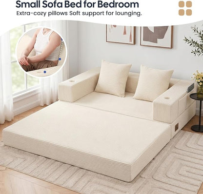 COMAX Futon Sofa Bed, Convertible Sofa Bed, Folding Boneless Couches | Boneless Couch for living room, 4‑in‑1 Fold Out Small Foldable Loveseat Floor Sleeper Mattress Lounge Space‑Saving, Beige