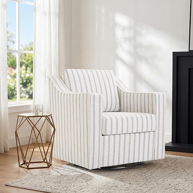 Swivel Accent Chair, Modern Round Barrel Arm Chair for Living Room, Bedroom, Comfy Club Reading Chairs for Adults (Pinstripe Light Blue, Set of 1)