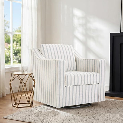 Swivel Accent Chair, Modern Round Barrel Arm Chair for Living Room, Bedroom, Comfy Club Reading Chairs for Adults (Pinstripe Light Blue, Set of 1)