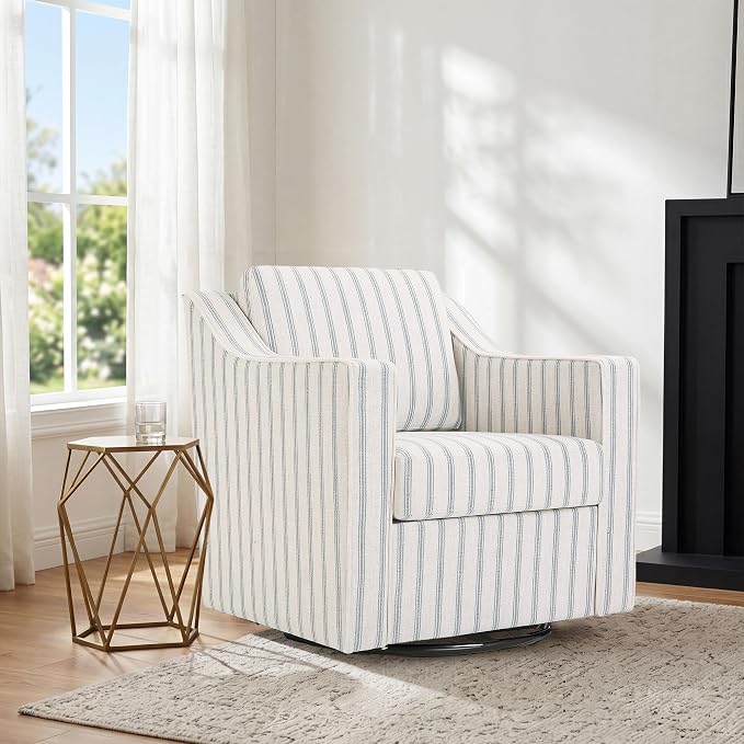 Swivel Accent Chair, Modern Round Barrel Arm Chair for Living Room, Bedroom, Comfy Club Reading Chairs for Adults (Pinstripe Light Blue, Set of 2)