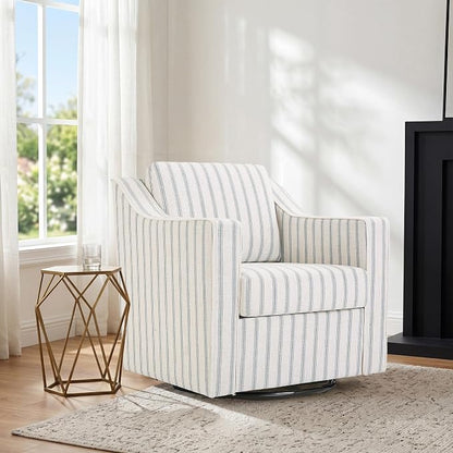 Swivel Accent Chair, Modern Round Barrel Arm Chair for Living Room, Bedroom, Comfy Club Reading Chairs for Adults (Pinstripe Light Blue, Set of 2)